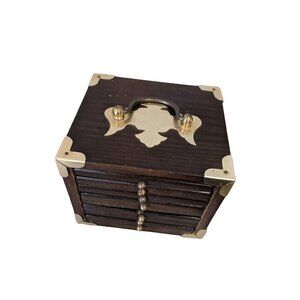 Vintage Gourmet Royale Wood Cork coaster set  metal trim accents 5 x 4.5 x 4